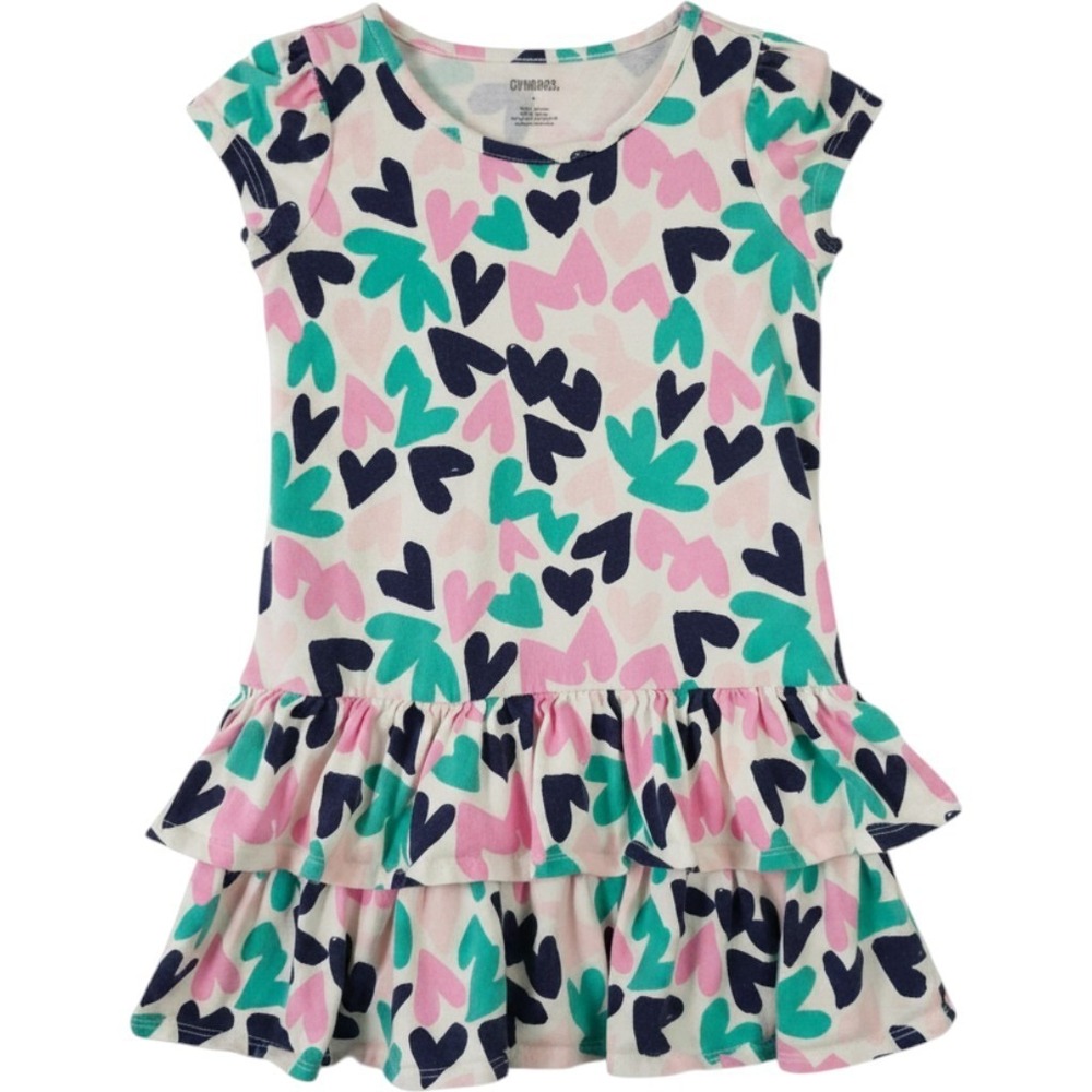 Gymboree Hop 'n' Roll Dress Girls 5 Pink Blue Green‎ Heart Ruffle Tiered BTS
